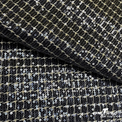 Ткань костюмная с пайетками, 100%полиэстр, 460+/-10 гр/м2, 150см #309 - цв. чёрный - купить в Рубцовске. Цена 1 203.93 руб.