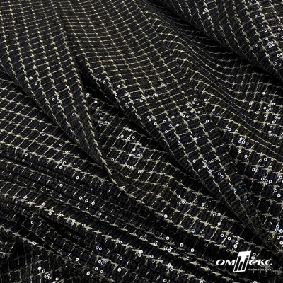 Ткань костюмная с пайетками, 100%полиэстр, 460+/-10 гр/м2, 150см #309 - цв. чёрный - купить в Рубцовске. Цена 1 203.93 руб.