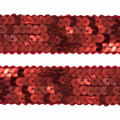 Тесьма с пайетками 3, шир. 20 мм/уп. 25+/-1 м, цвет красный - купить в Рубцовске. Цена: 778.19 руб.