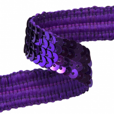 Тесьма с пайетками 12, шир. 20 мм/уп. 25+/-1 м, цвет фиолет - купить в Рубцовске. Цена: 778.19 руб.