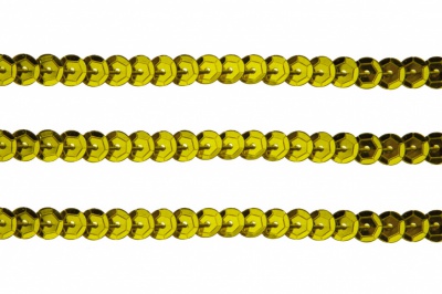 Пайетки "ОмТекс" на нитях, SILVER-BASE, 6 мм С / упак.73+/-1м, цв. 7 - св.золото - купить в Рубцовске. Цена: 468.37 руб.