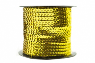 Пайетки "ОмТекс" на нитях, SILVER-BASE, 6 мм С / упак.73+/-1м, цв. А-1 - т.золото - купить в Рубцовске. Цена: 468.37 руб.