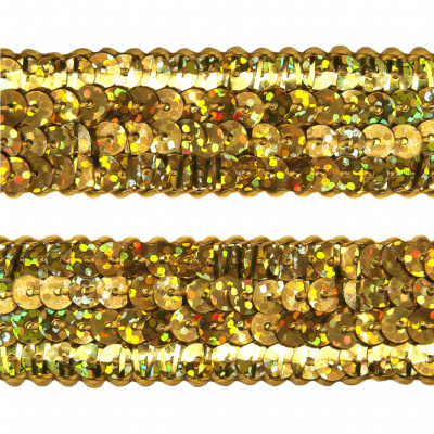 Тесьма с пайетками D16, шир. 20 мм/уп. 25+/-1 м, цвет золото - купить в Рубцовске. Цена: 778.19 руб.
